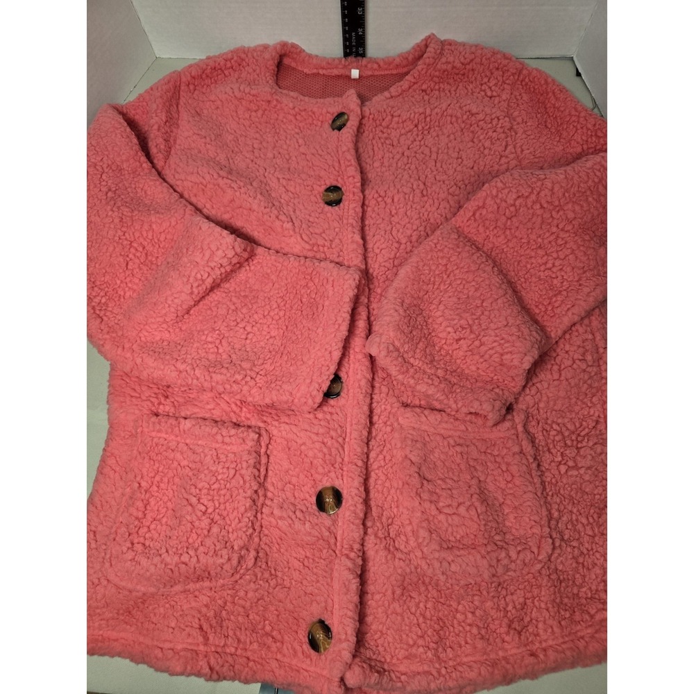 New Pink Lady 3X Sherpa Jacket Pockets Button-Up